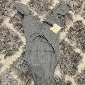 Grey Cut-Out Bodysuit
